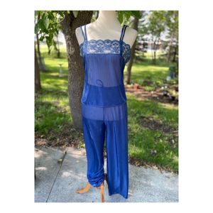 Vintage Molyclaire 1970s Sheer Sleepwear Set Loungewear Pajama Blue Sz M